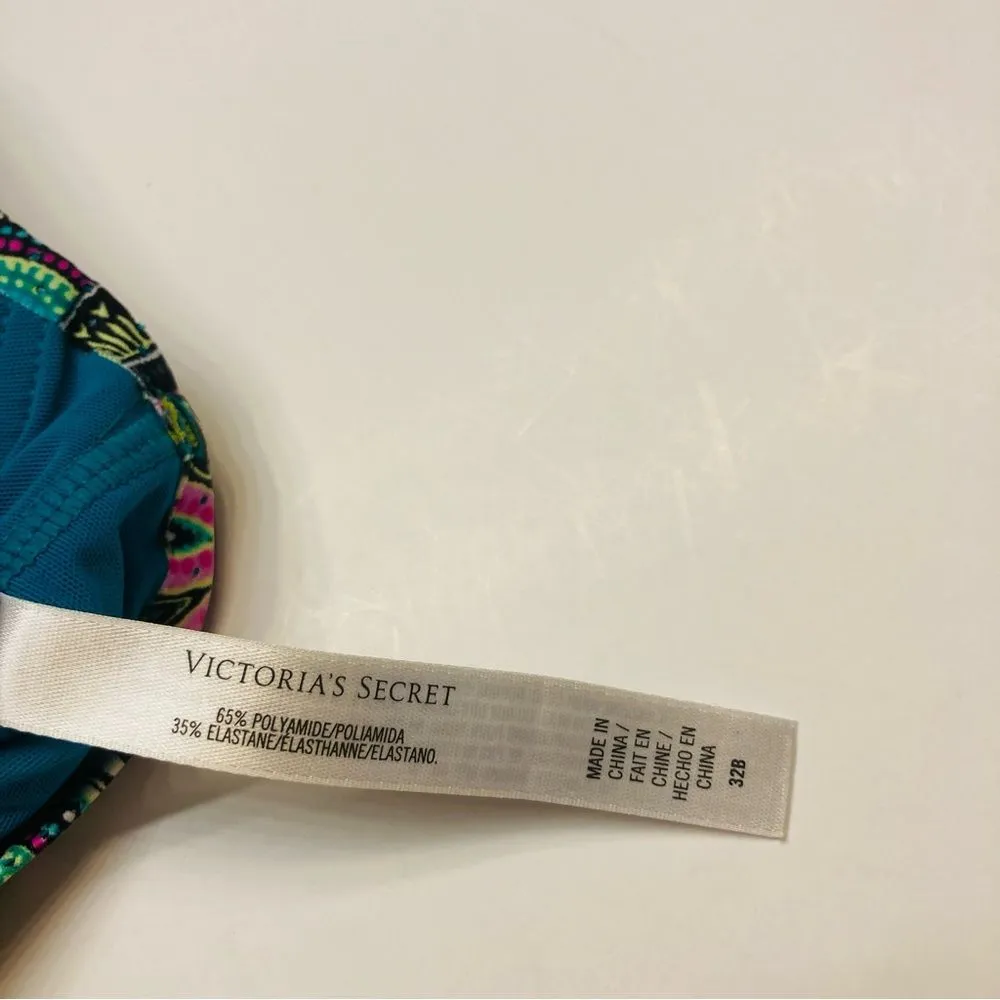 Victoria’s Secret VSX Sport Bra Teal Pink‎ Geometric Print Crossback Size 32B - Image 8