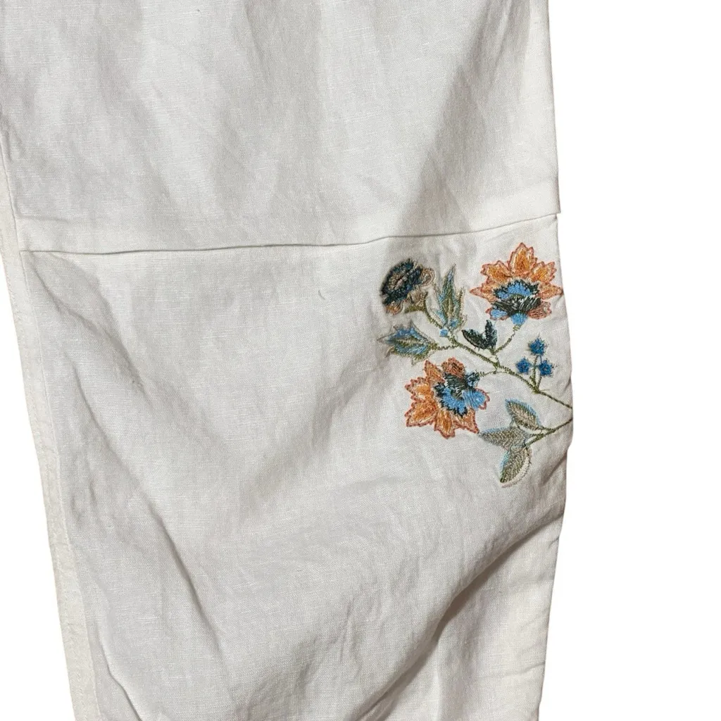 Sundance NWT White Linen Blend Floral Embroidered Jogger Cargo Pants 12 Hi-Rise - Image 3