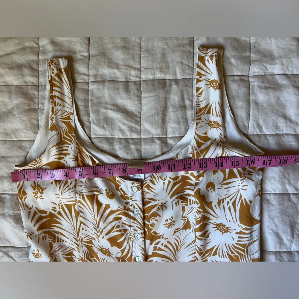 L Space Yellow & White Tropical Floral Midi Partial Button Down Dress - Small - Image 8