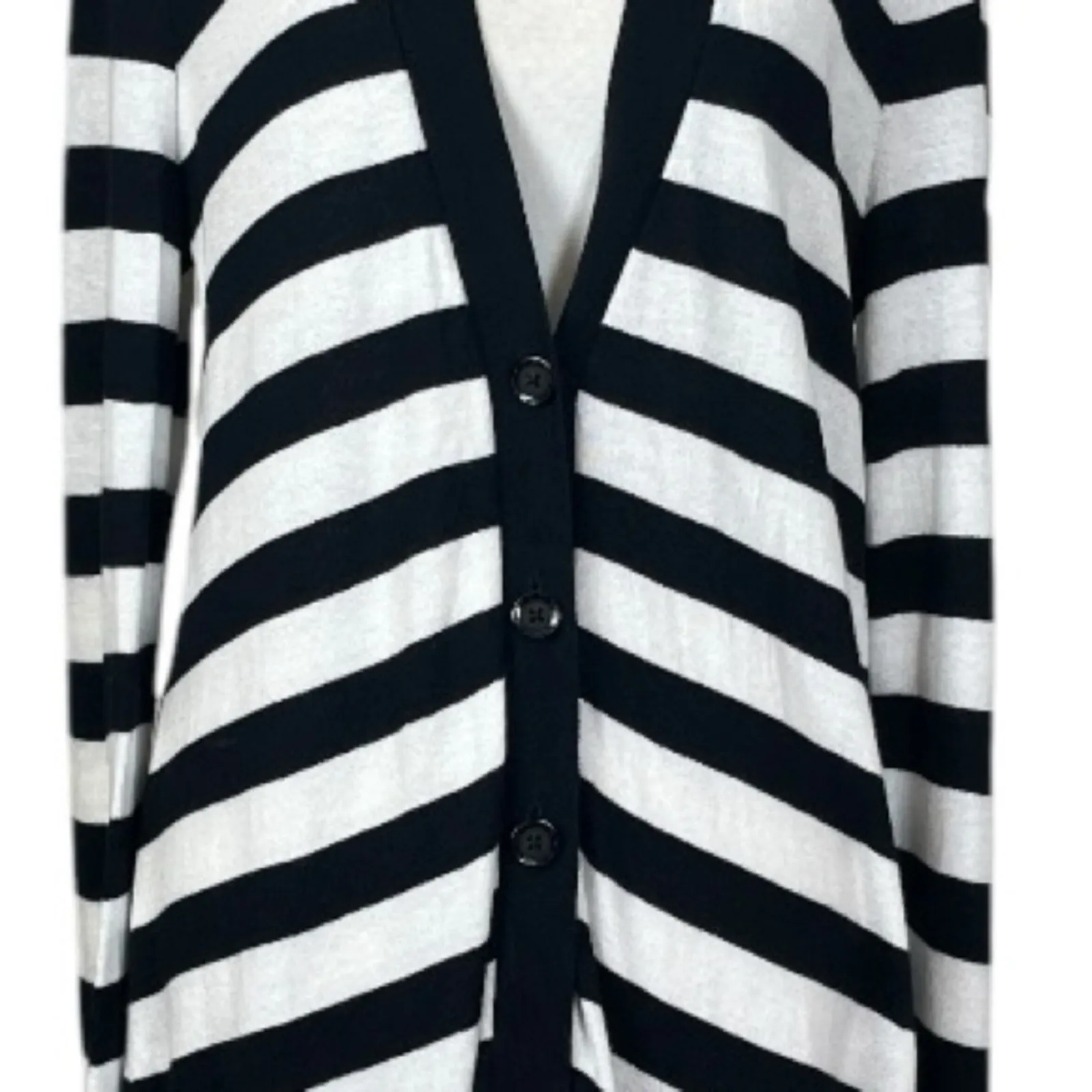 Soma Sweater Long Cardigan Button Front V-neck Black White Stripes Women’s Large - Image 10