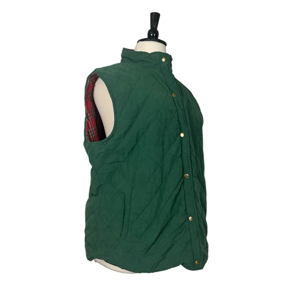 Glizy Quilted Vest Snap Front Reversible Green Red Plaid Women’s Size 2XL - Image 3