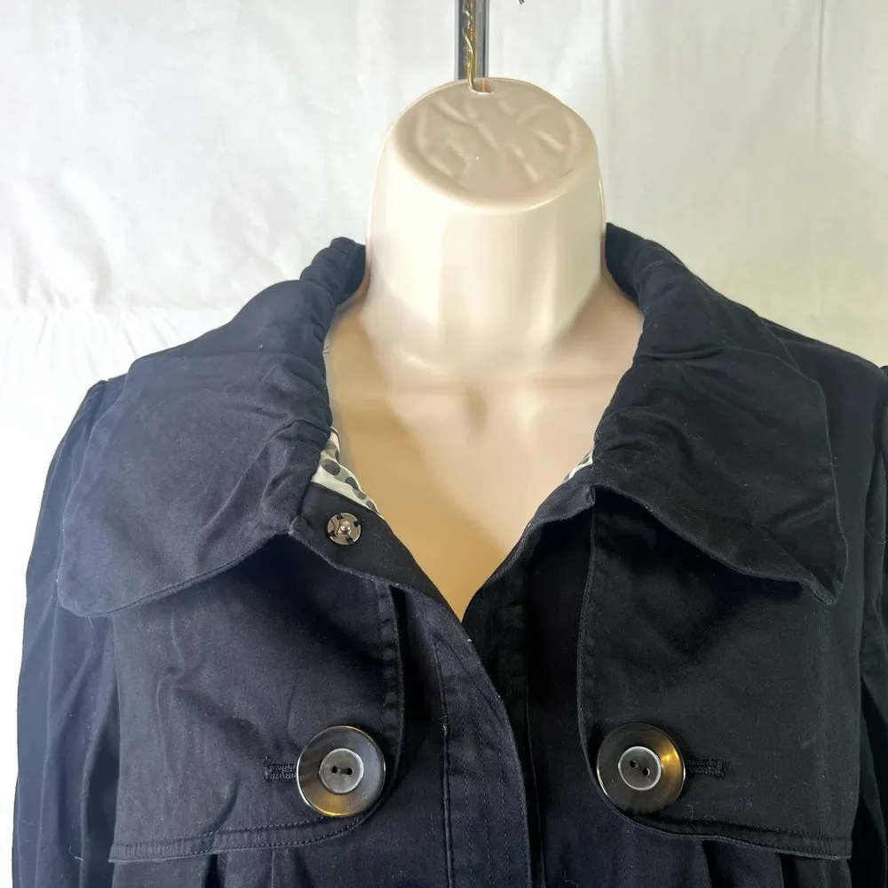 Elle Ruffled‎ Black Trench Coat Size Small - Image 5