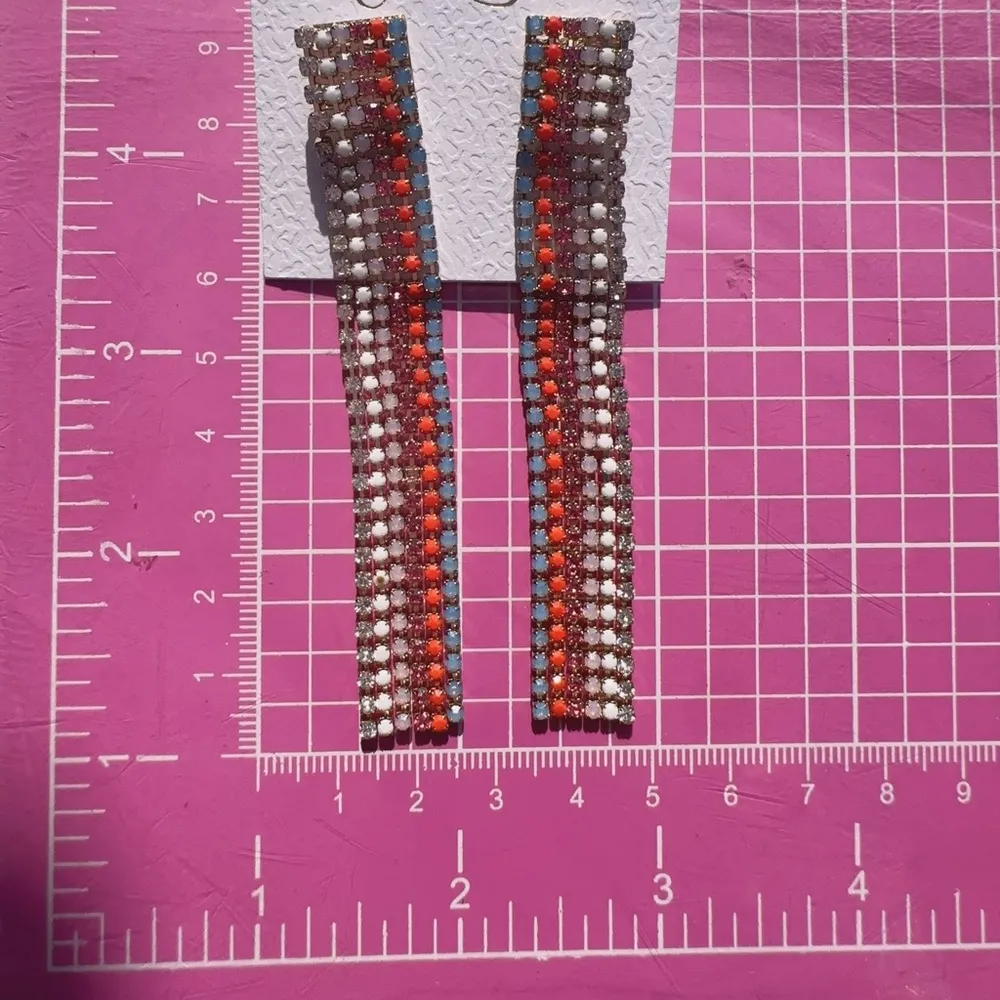 Jessica Simpson gold tone earrings blue orange white purple red 6 colors tassels - Image 3