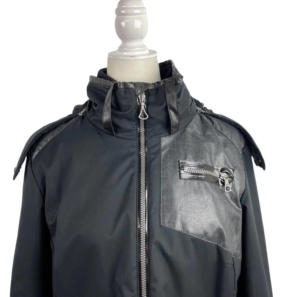 Eric Snow Womens Size Large Patchwork Winter Full Zip Black Jacket faux leather - Image 3