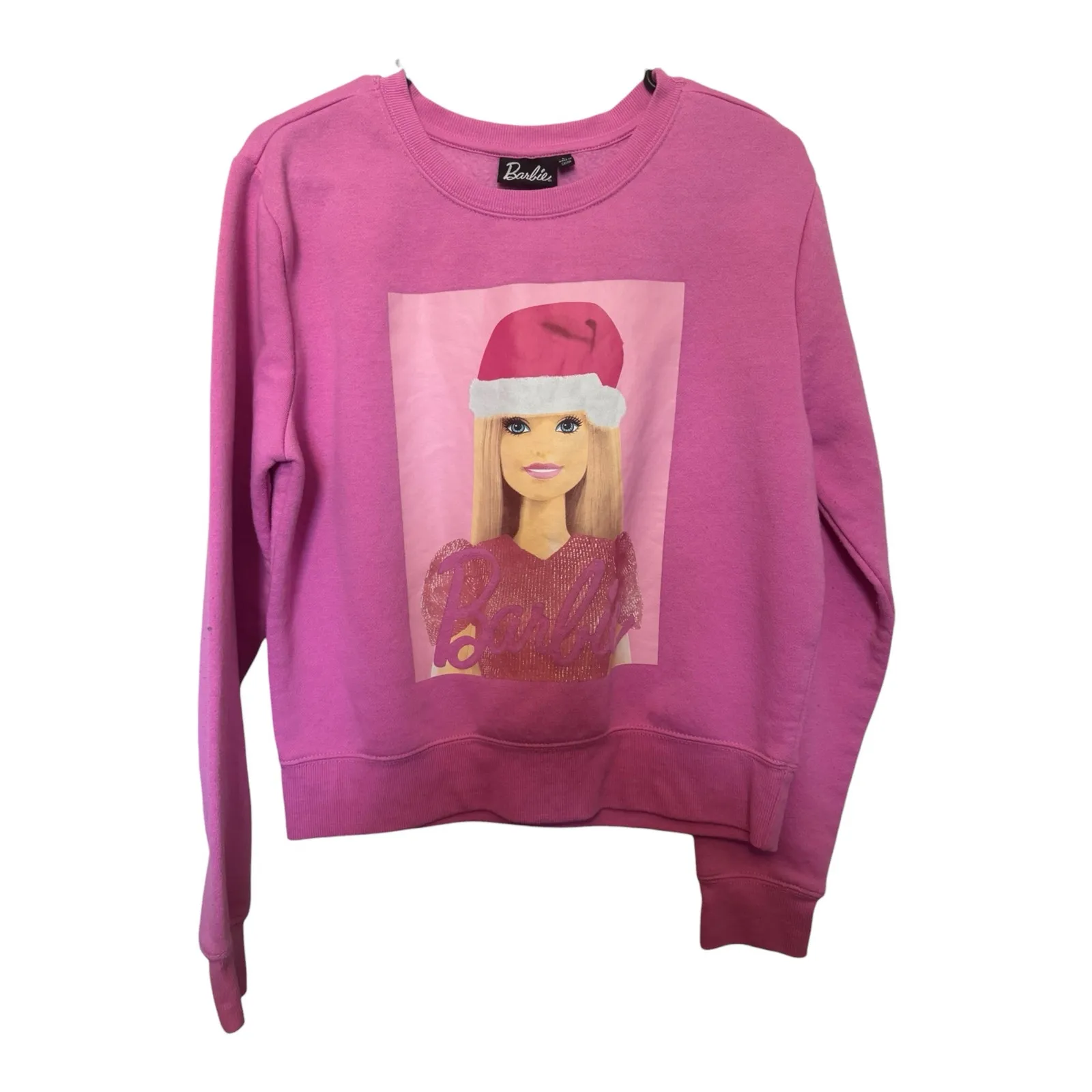 Barbie Pink Christmas Graphic Cropped Sweatshirt | Tag L Holiday Crewneck Size L - Image 2
