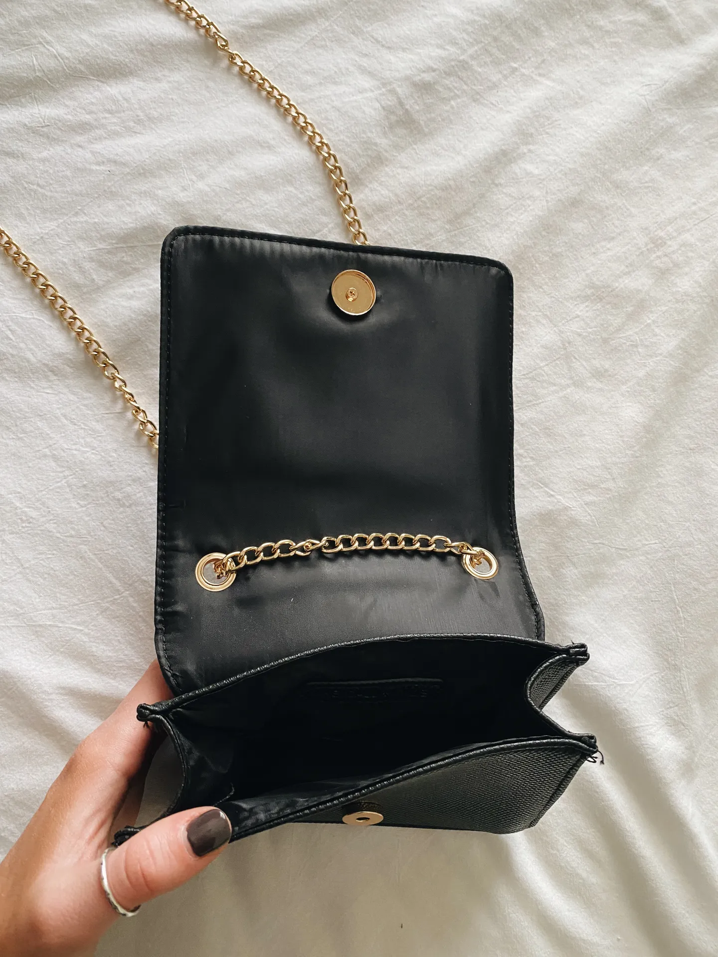 Kendall and Kylie Crossbody black hand bag with gold detailing - Image 4