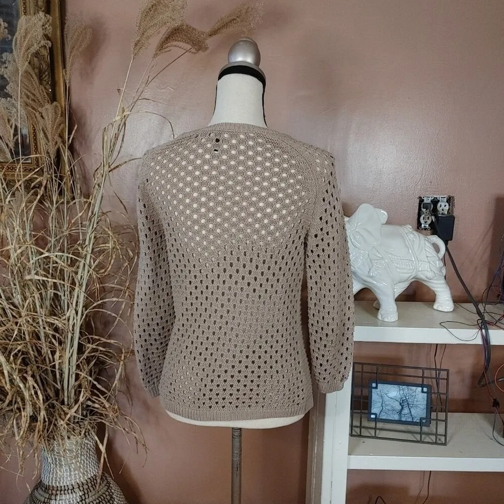 Cynthia Rowley Size Small S Light Brown Knit Sheer Light Weight Long Sleeve Top - Image 3