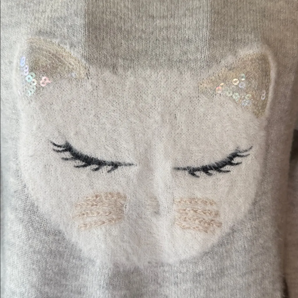 LC Lauren Conrad Cozy Cat Face sequence Sweater - Gray - Image 3
