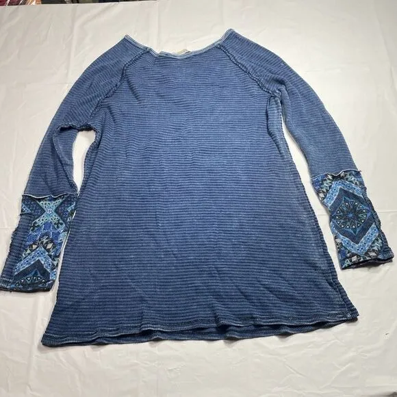 Soft Surroundings Women Waffle Knit Thermal Long‎ Sleeve Blue Embellished Cuff S - Image 6