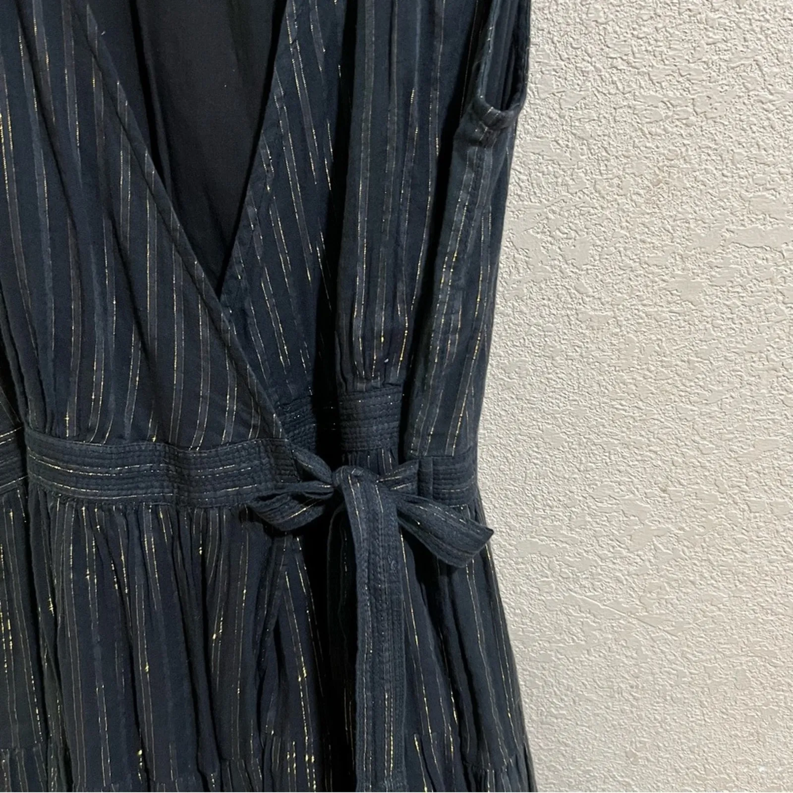 Karina Grimaldi Fannie black gold striped sleeveless wrap midi dress Small - Image 6