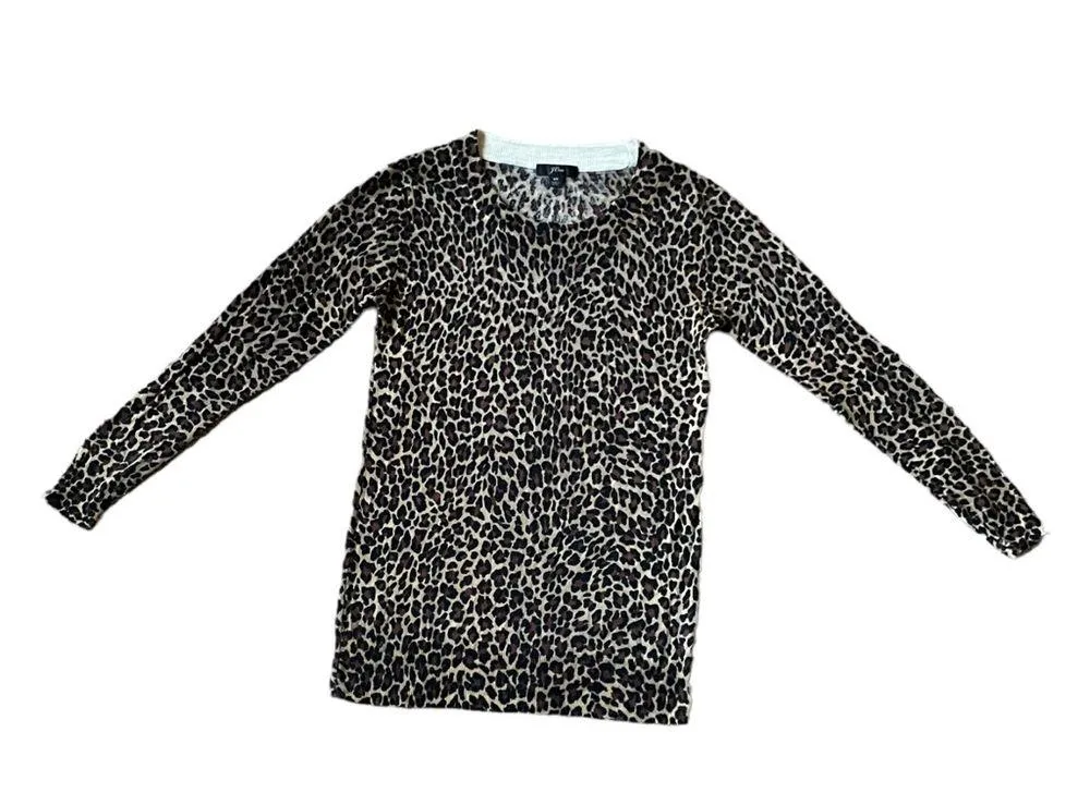 J.Crew Tippi in Leopard Print Merino Wool Knit Sweater Women’s Size XS A7 - Image 2