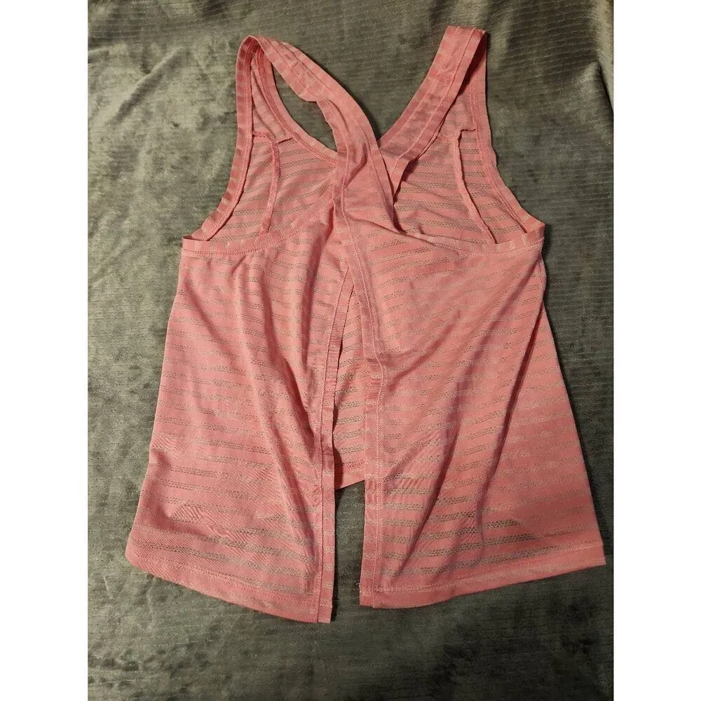 ZYIA Womens M Nimbus-Back Tank Top Pink Mesh Stripe Split Open Tie Back - Image 2
