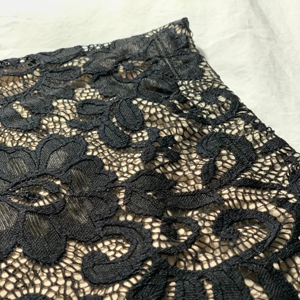 New Mode Womens Black Floral Lace Cream Lining Mini Pencil Elastic Skirt Medium - Image 3