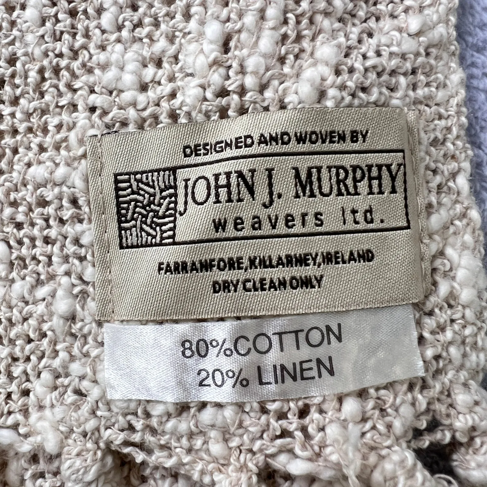 John J. Murphy Ireland Bouclé Scarf Wrap 80%Cotton 20%Linen Neutral Nubby Weave Tan - Image 3