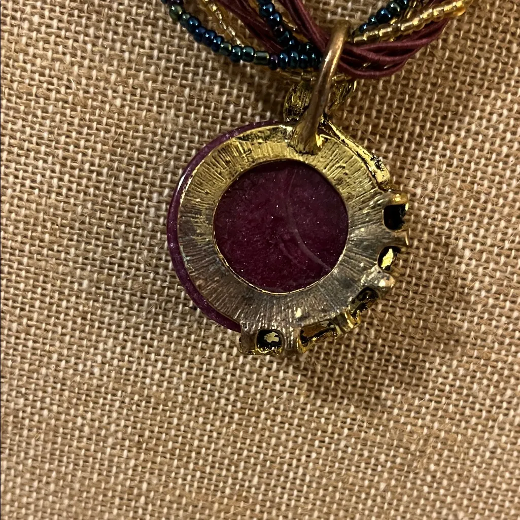 Bohemian Braided Cord Purple Stone Peacock Pendant Necklace Red - Image 4