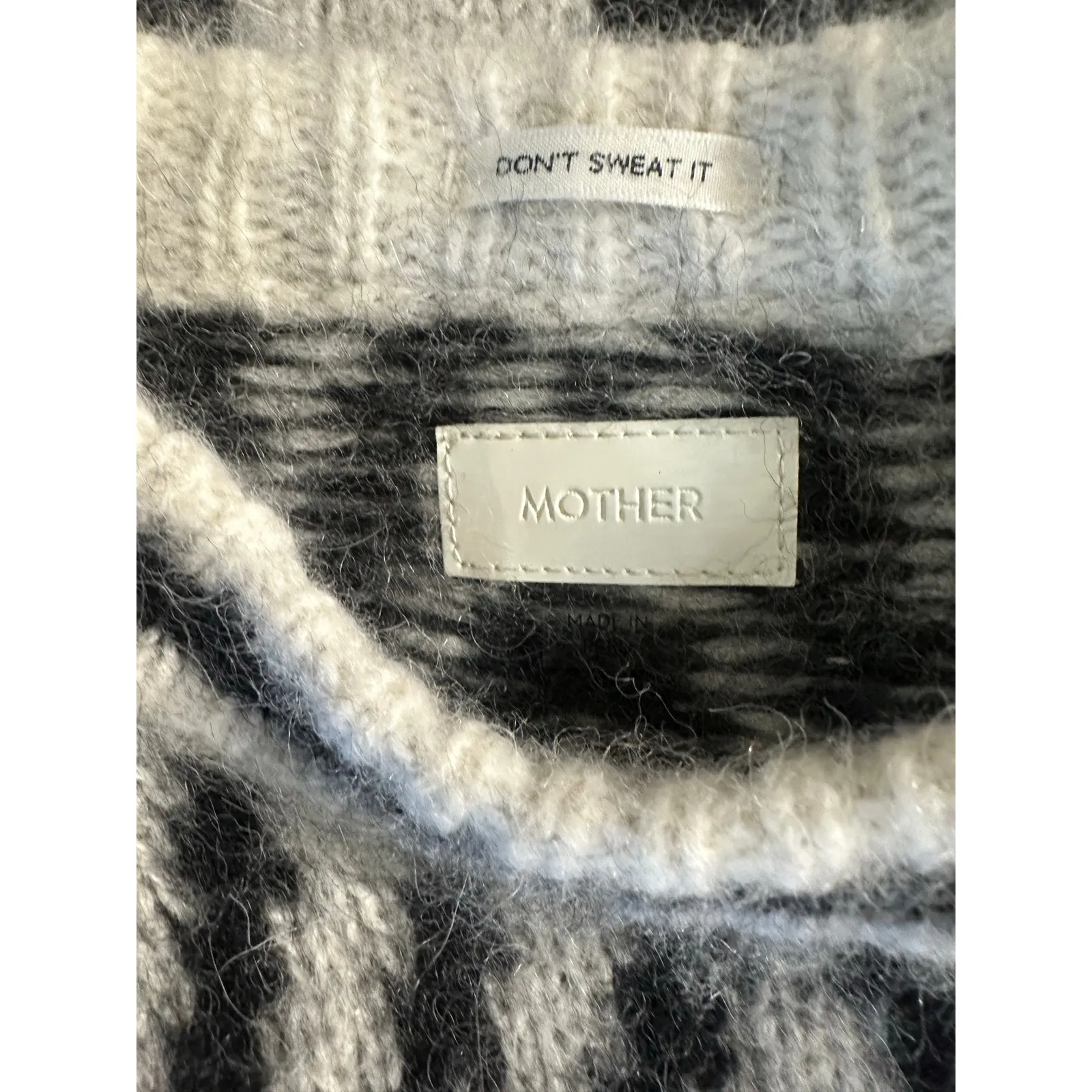 Mother Crewneck Cropped Sweater Alpaca Wool Blend Graphic Black Print Size XS - Image 2