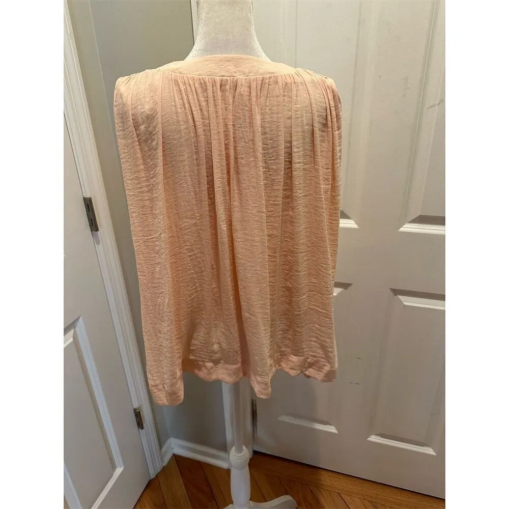 Free People Women's Peach Smocked V Neck Top Small Short Sleeve Casual Blouse - Image 11