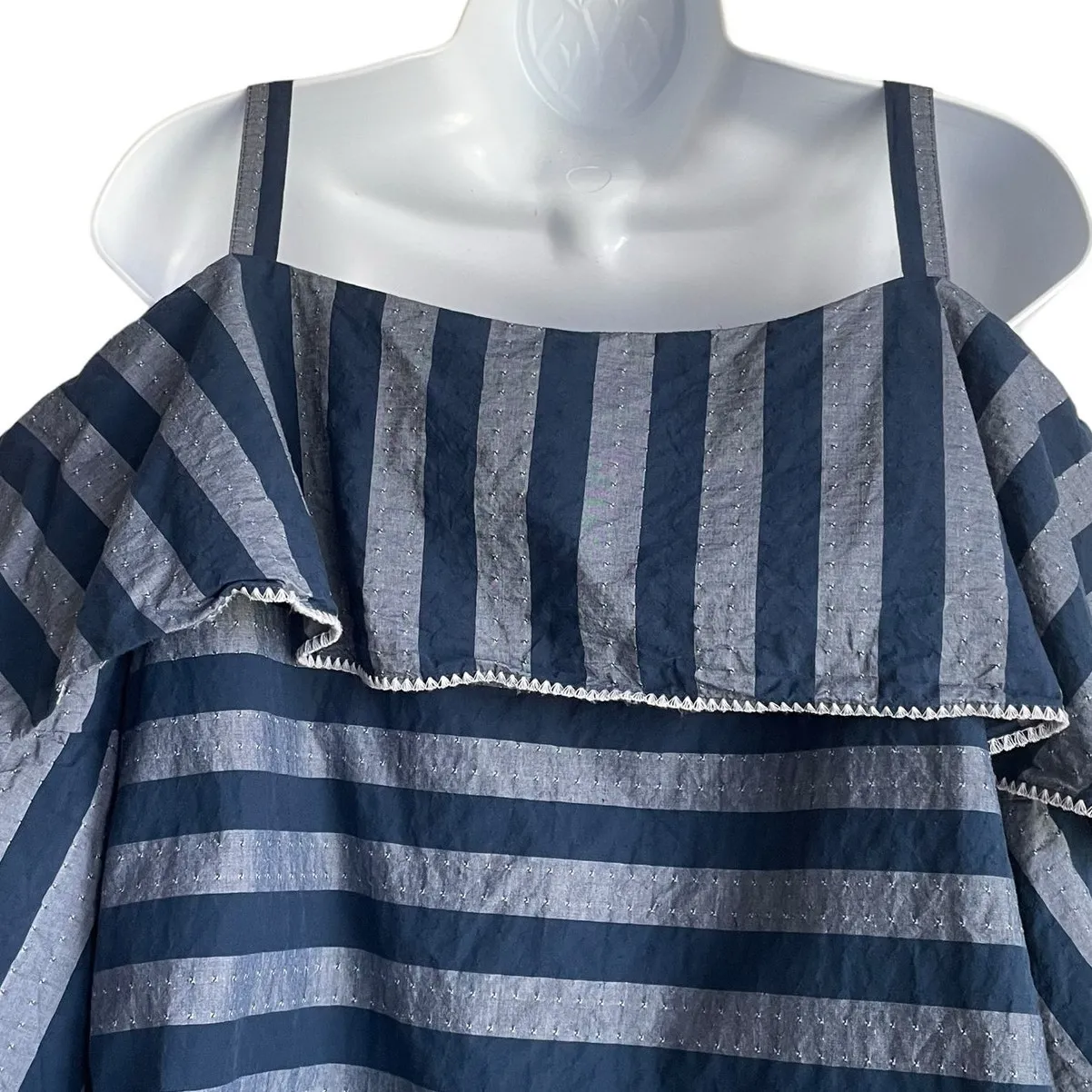INC Women Top L Blue Monochromic Striped Tiered Flare Sleeve‎ Ruffle Boho Girly Size L - Image 5