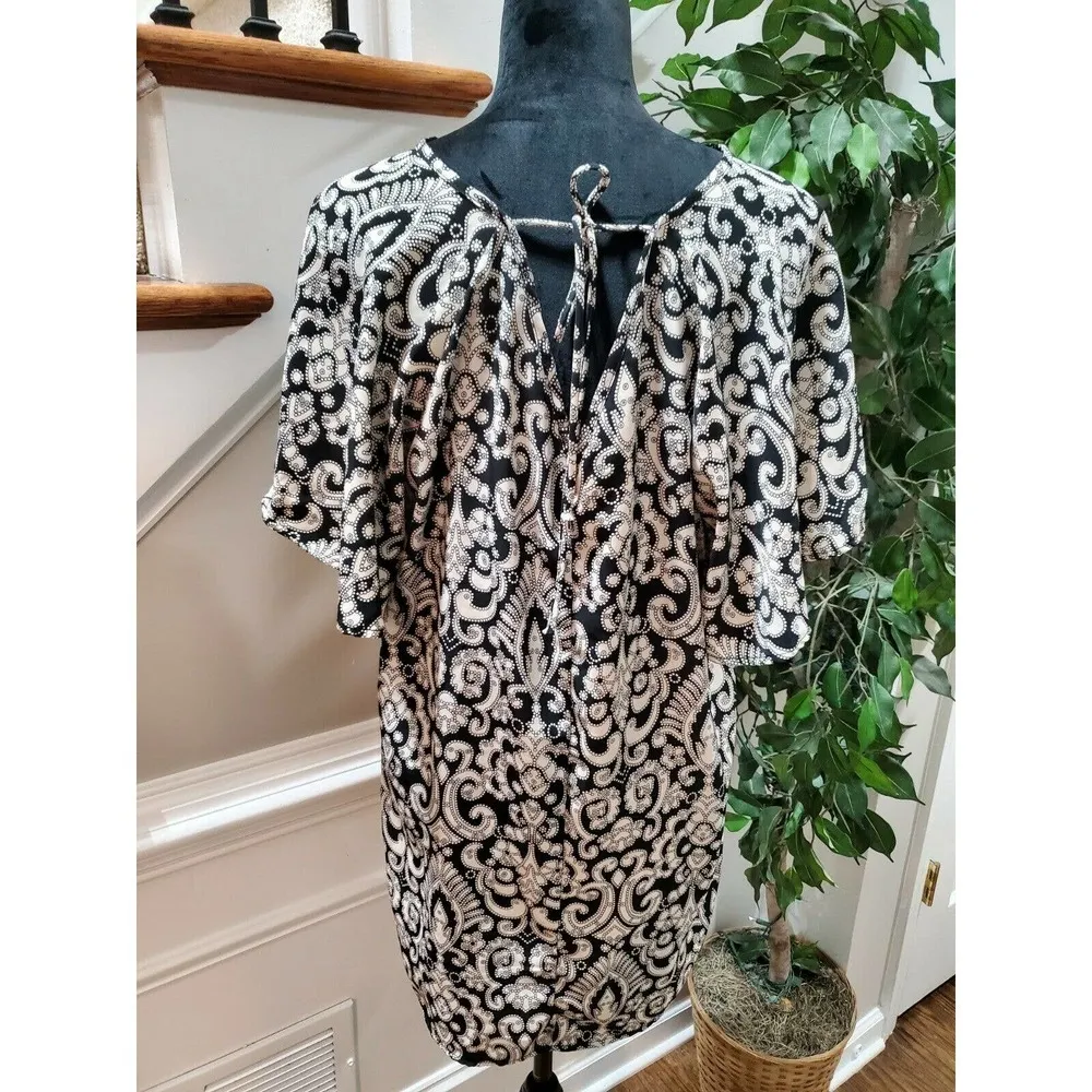 Dina Be Women Black/White Polyester Short Sleeve Round Neck Knee Length Dress M - Image 10