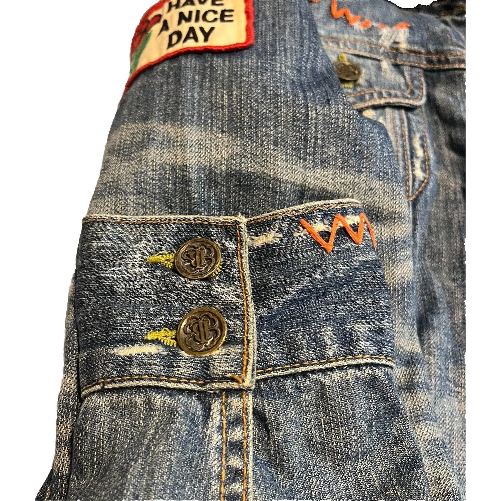 Vintage 90s Lucky Legend Denim Jacket Embroidered Hippie Patches Made In USA S - Image 10