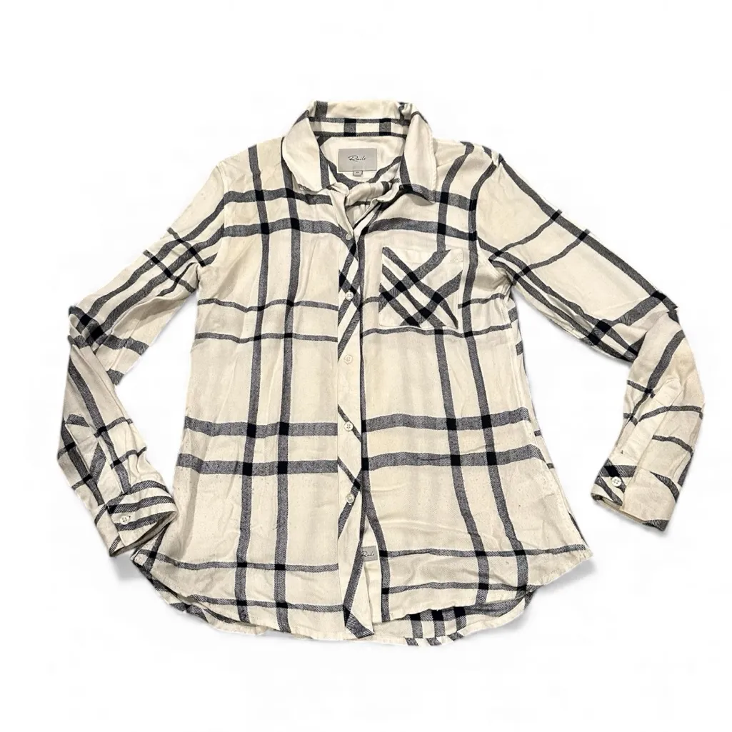 RAILS HUNTER PLAID WHITE BUTTON DOWN SHIRT TOP XS - Image 2