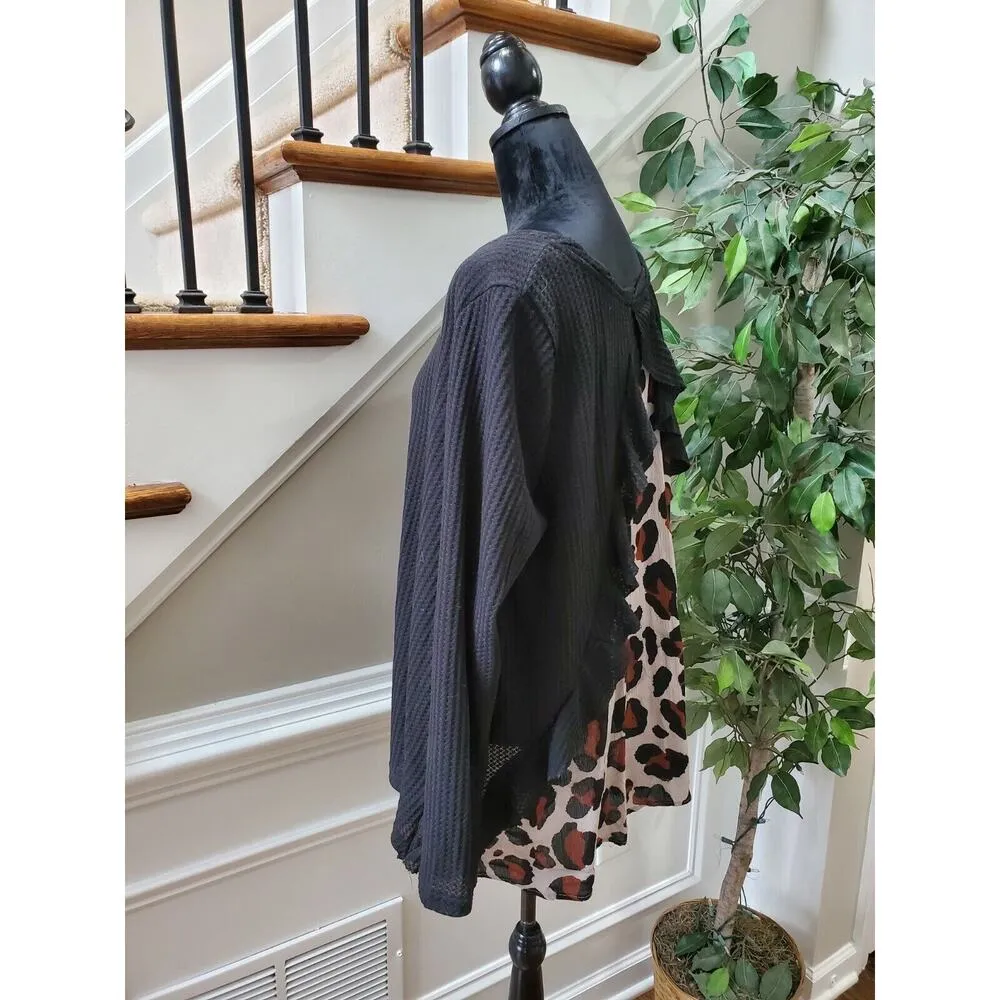 Umgee Women's Solid Black Cotton Round Neck Long Sleeve Casual Top Shirt Size 1X - Image 5