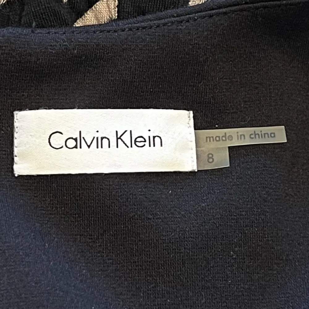 Calvin Klein Houndstooth Black Tan Sleeveless Dress Cardigan 2 Piece Set 8/M - Image 9