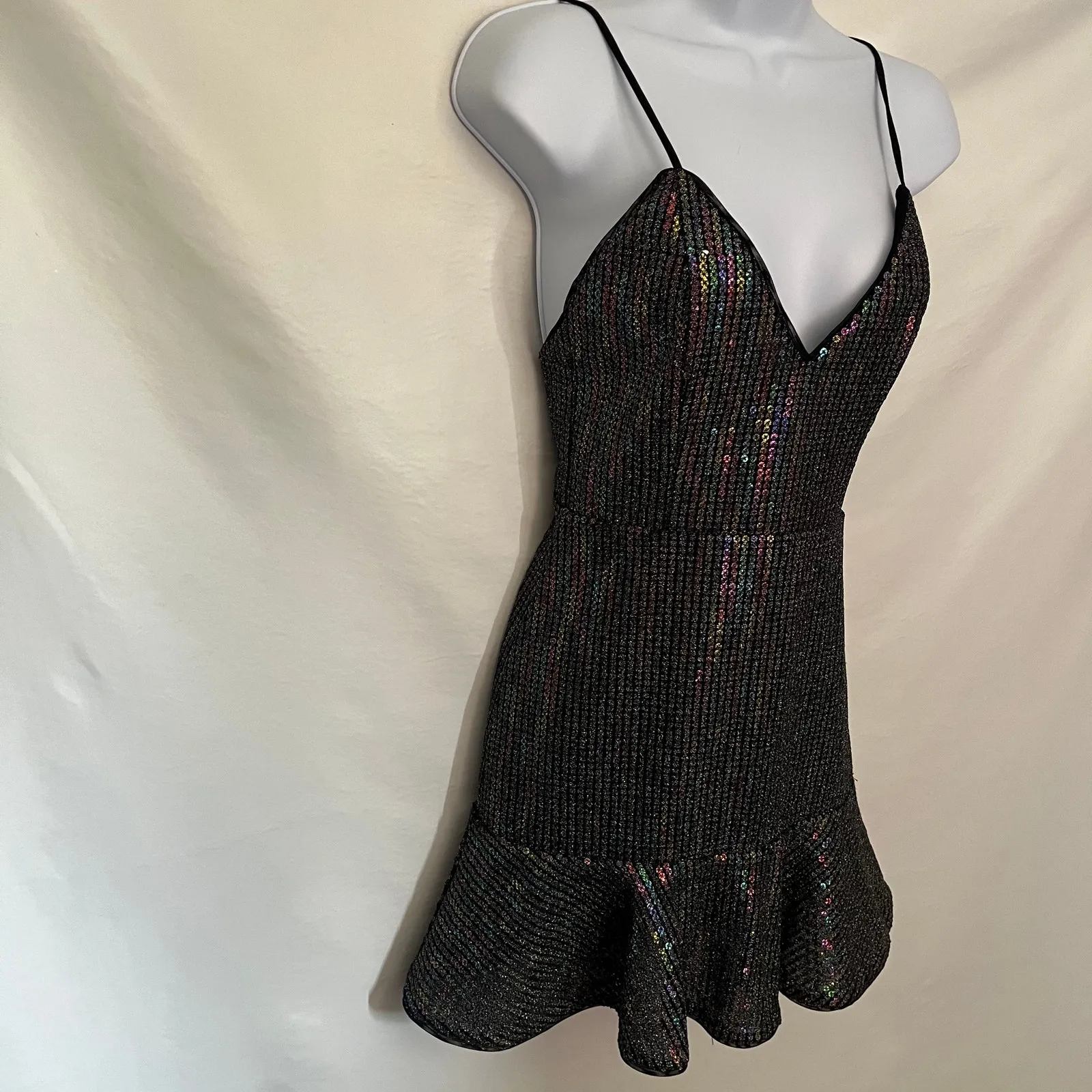 X By NBD Sequin Mini Cocktail Dress XS Ruffle Y2K LBD Whimsigoth Vampy Clubwear - Image 5