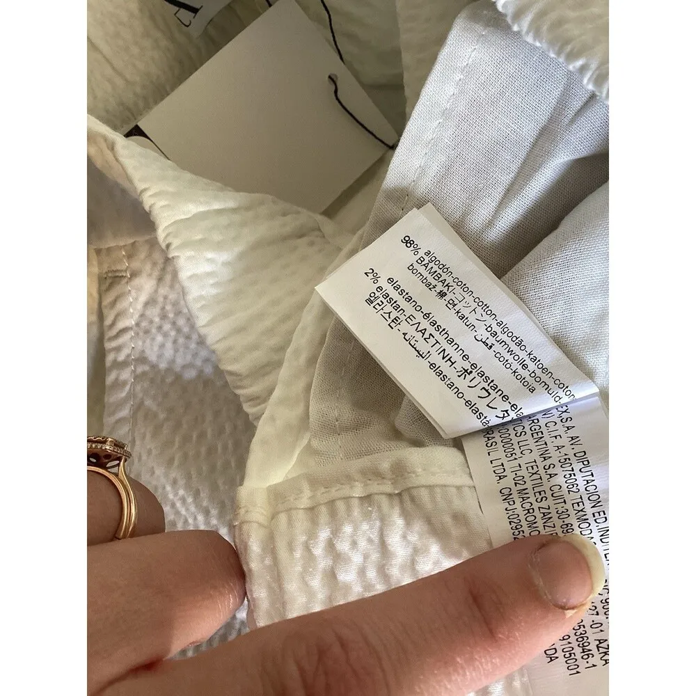 Zara Cargo White Textured Straight Leg Pull On Pants L - Image 6