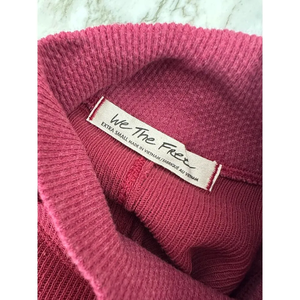 FREE PEOPLE Long Sleeve Mock Neck Studded Sleeve Red Thermal Top Tee Size XS - Image 6