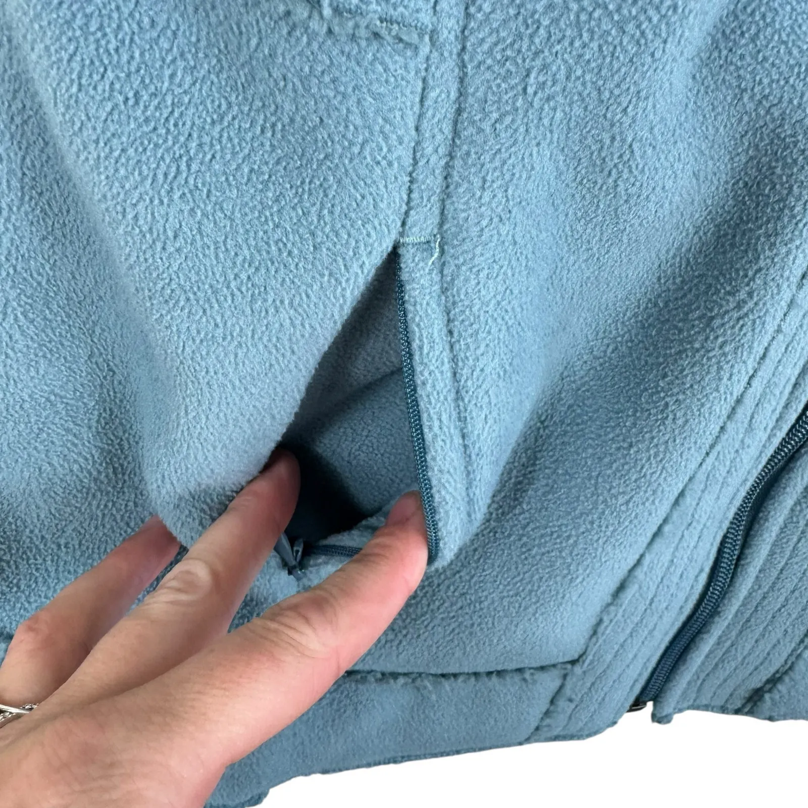 Aventura Blue Fleece Sherpa Lined Full Zip Mock Neck Zippered Pockets Vest Sz M Size M - Image 4