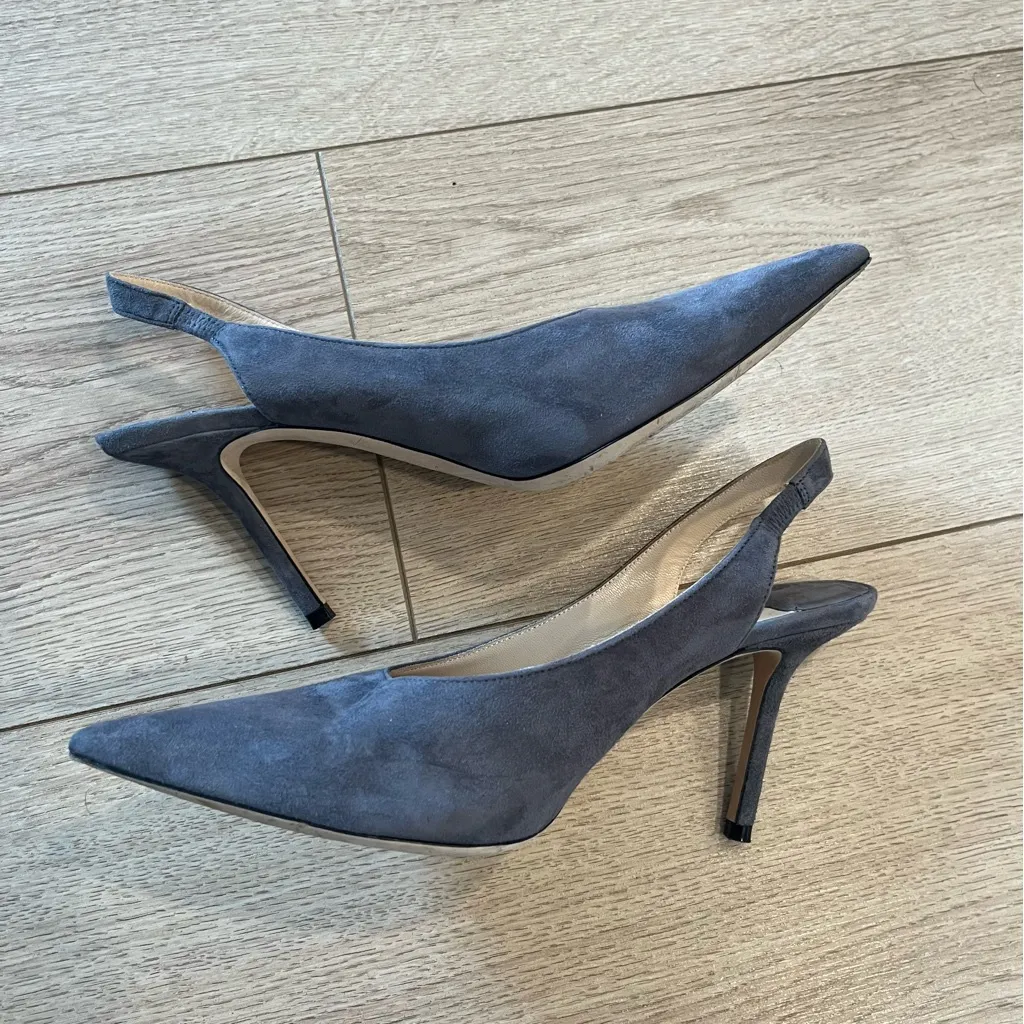 Jimmy Choo Ivy 85 Dusk Suede Slingback Heel Leather Gray Pointed Size 37/7 US - Image 3