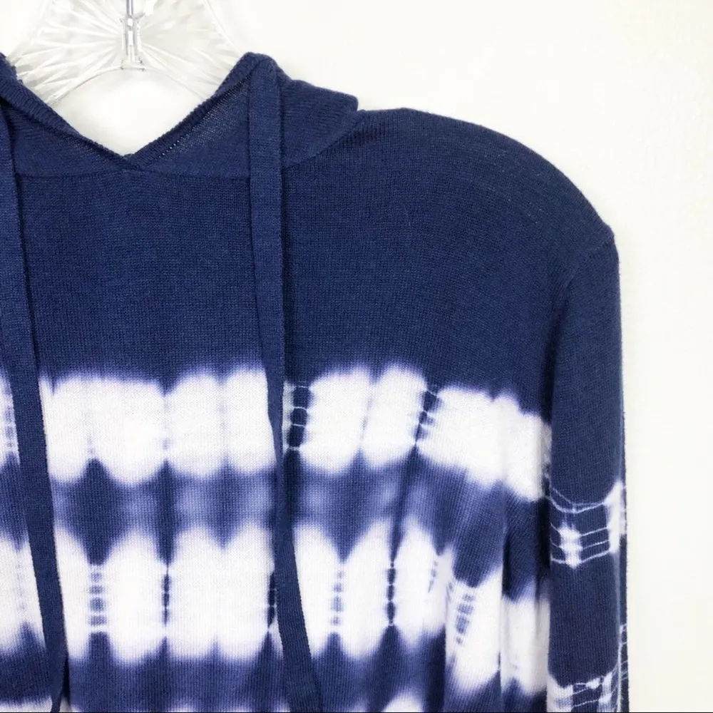Aqua Tie Dye Long Sleeve Hoodie Blue White Medium - Image 6