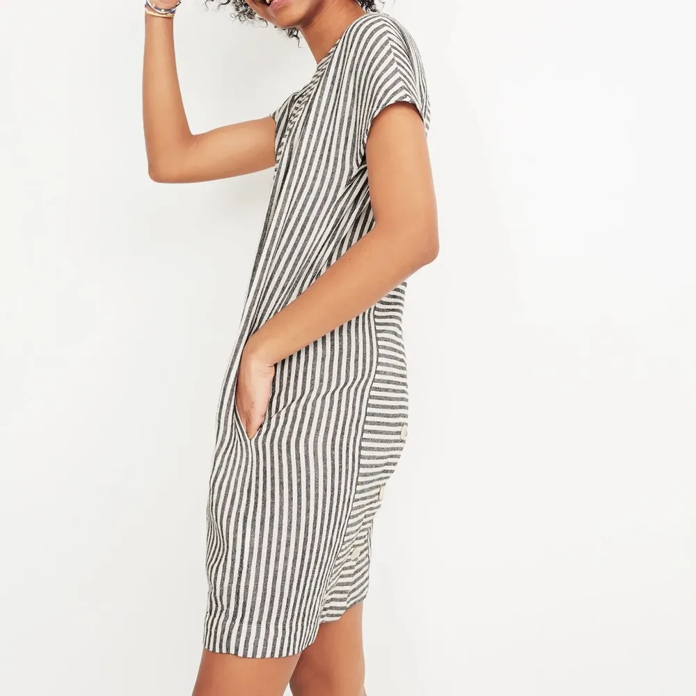 Madewell Stripe-Play Button-Back Tee Grey and White Dress - Image 2