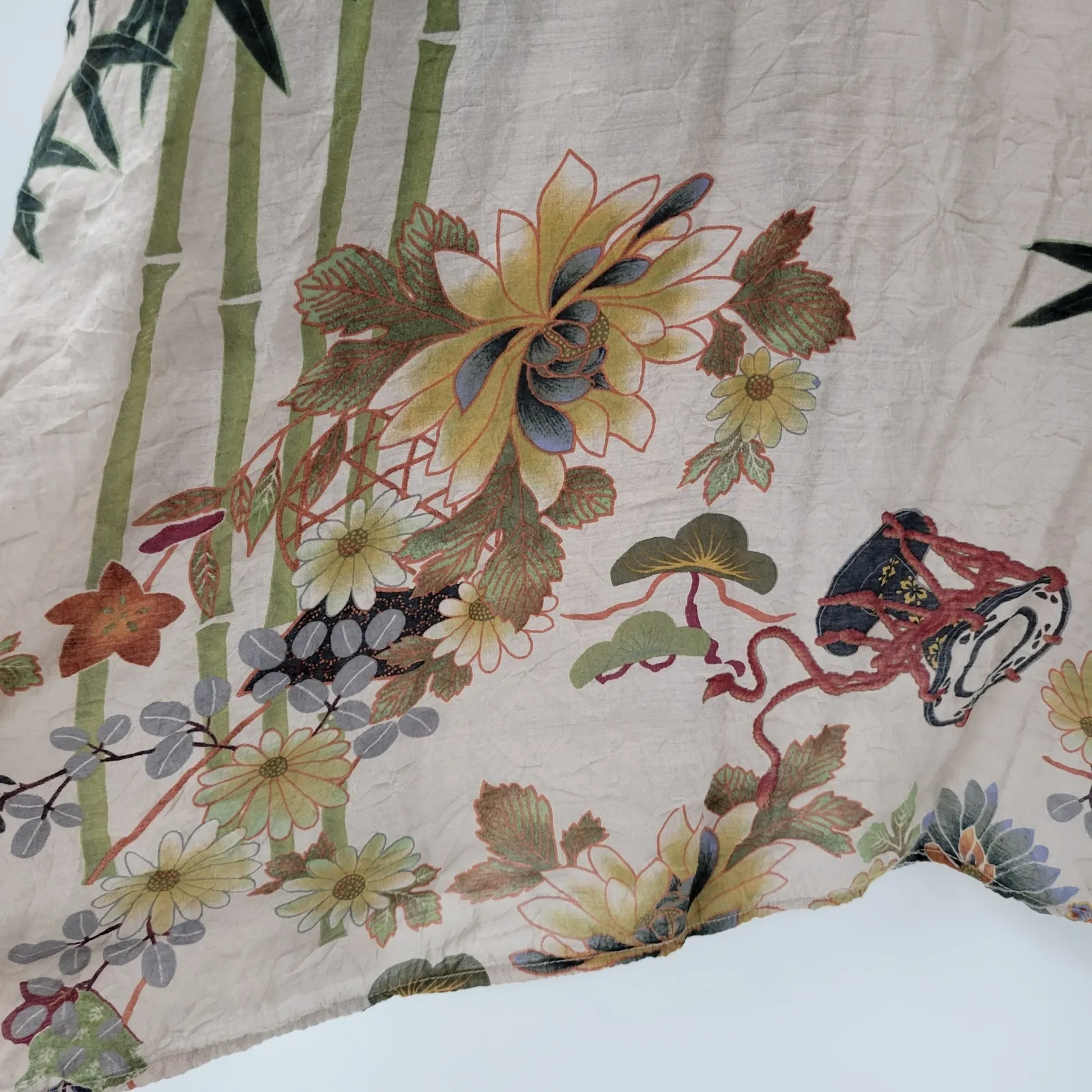 Citron Santa Monica Cardigan Kimono Womens 3X Tan Bamboo Floral Asian Print Top - Image 5