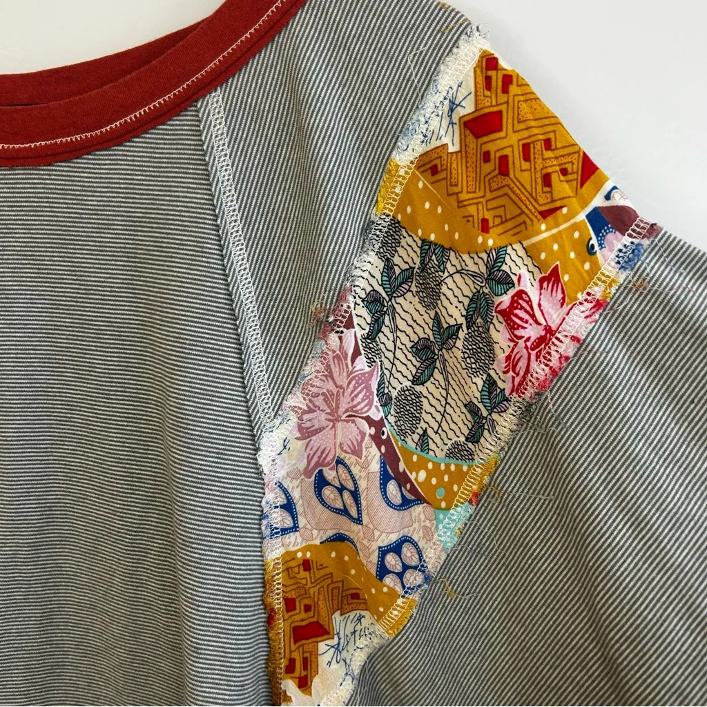 Easel Britt Patchwork Mixed Print Multi Color Striped Oversized Boho Top Small - Image 7