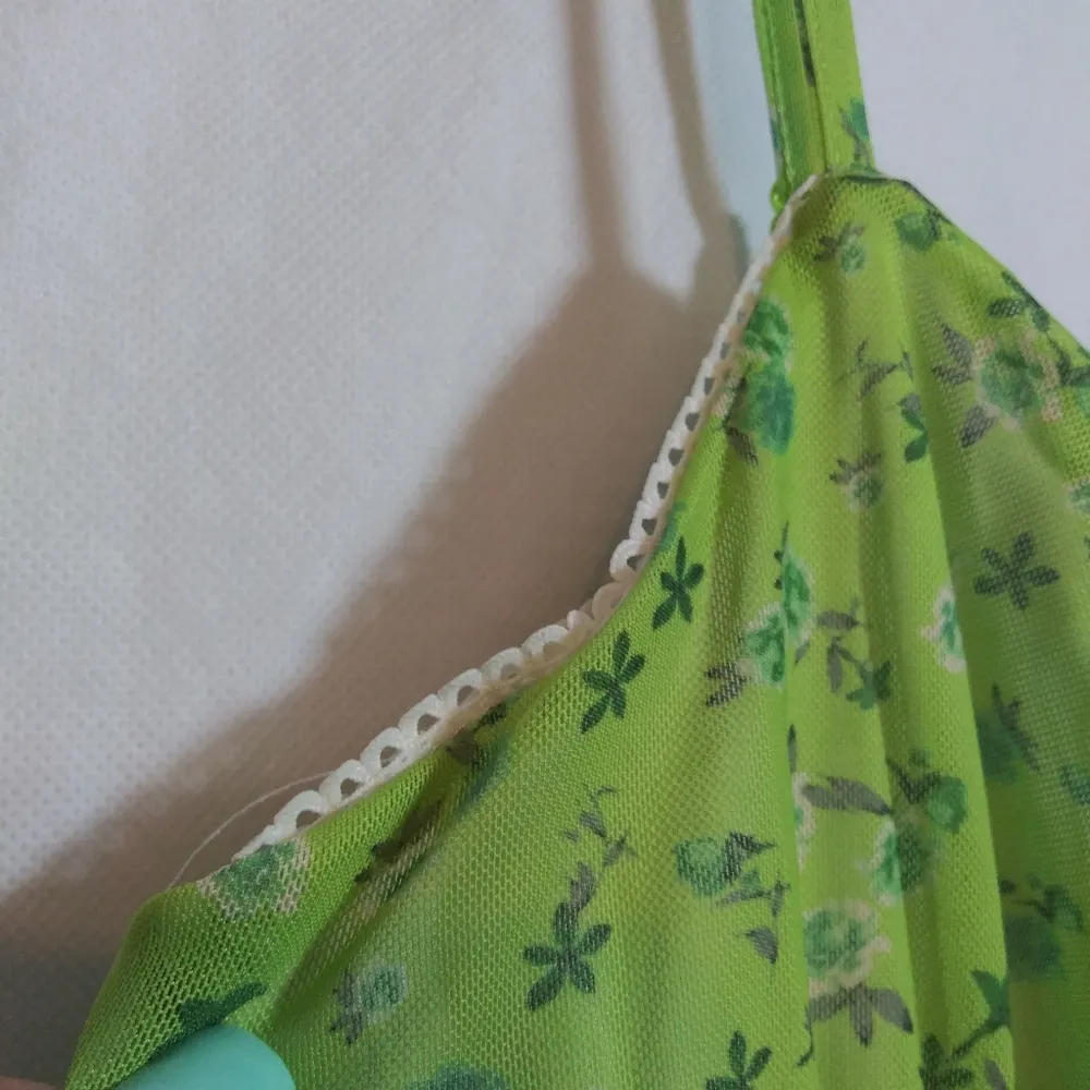 Rue 21 Green Floral Milk Maid Y2K Spaghetti Strap Mini Babydoll Dress Size L - Image 6