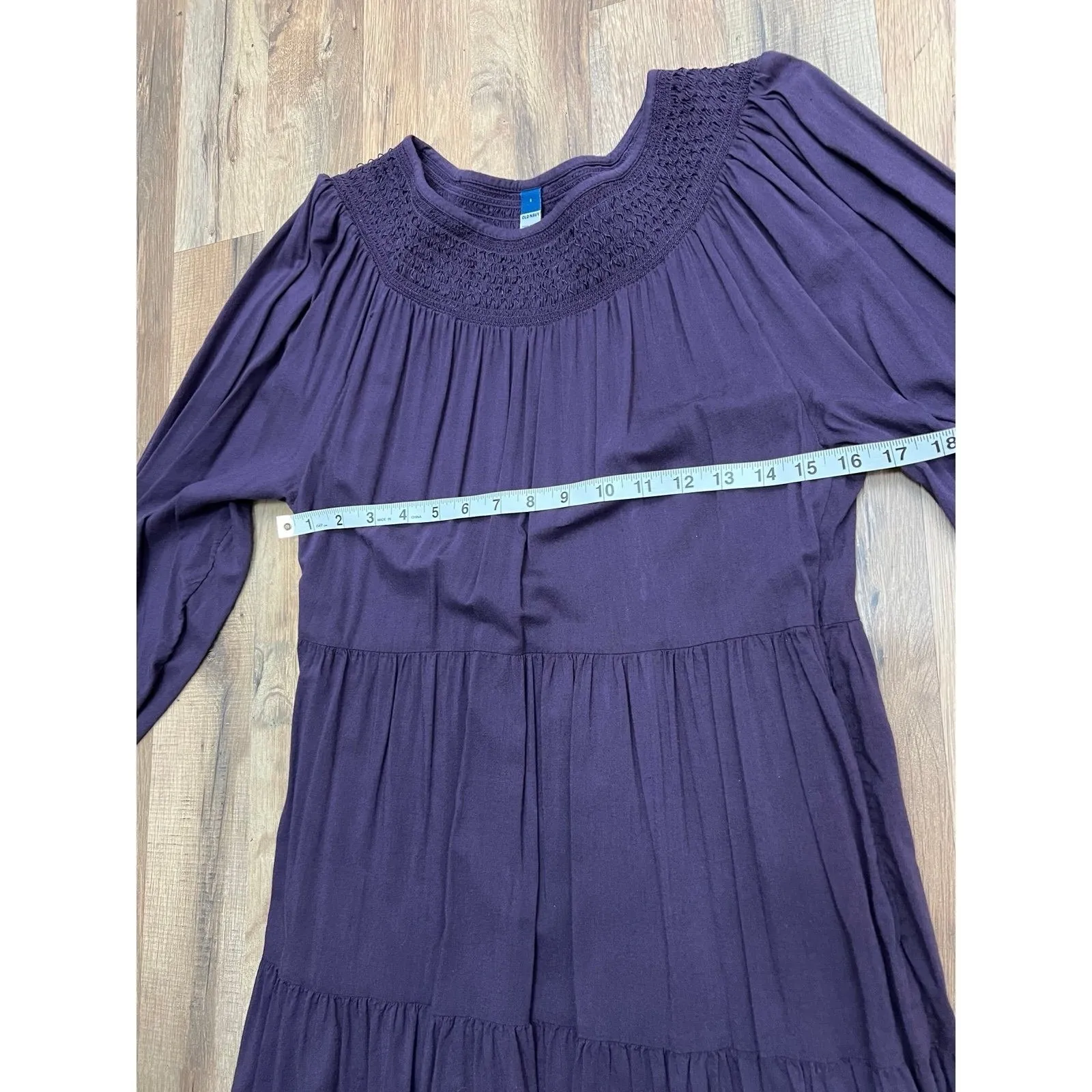 Old Navy Purple Smocked Tiered Mini Dress Women’s S Long Sleeve‎ Boho - Image 10