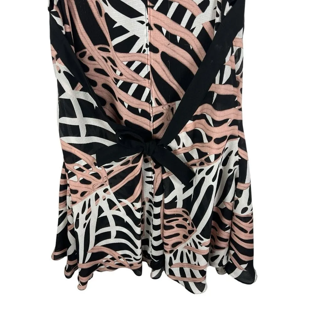 Proenza Schouler Patterned Tie Waist Dress Size 4 Black Pink‎ Designer 10 - Image 3