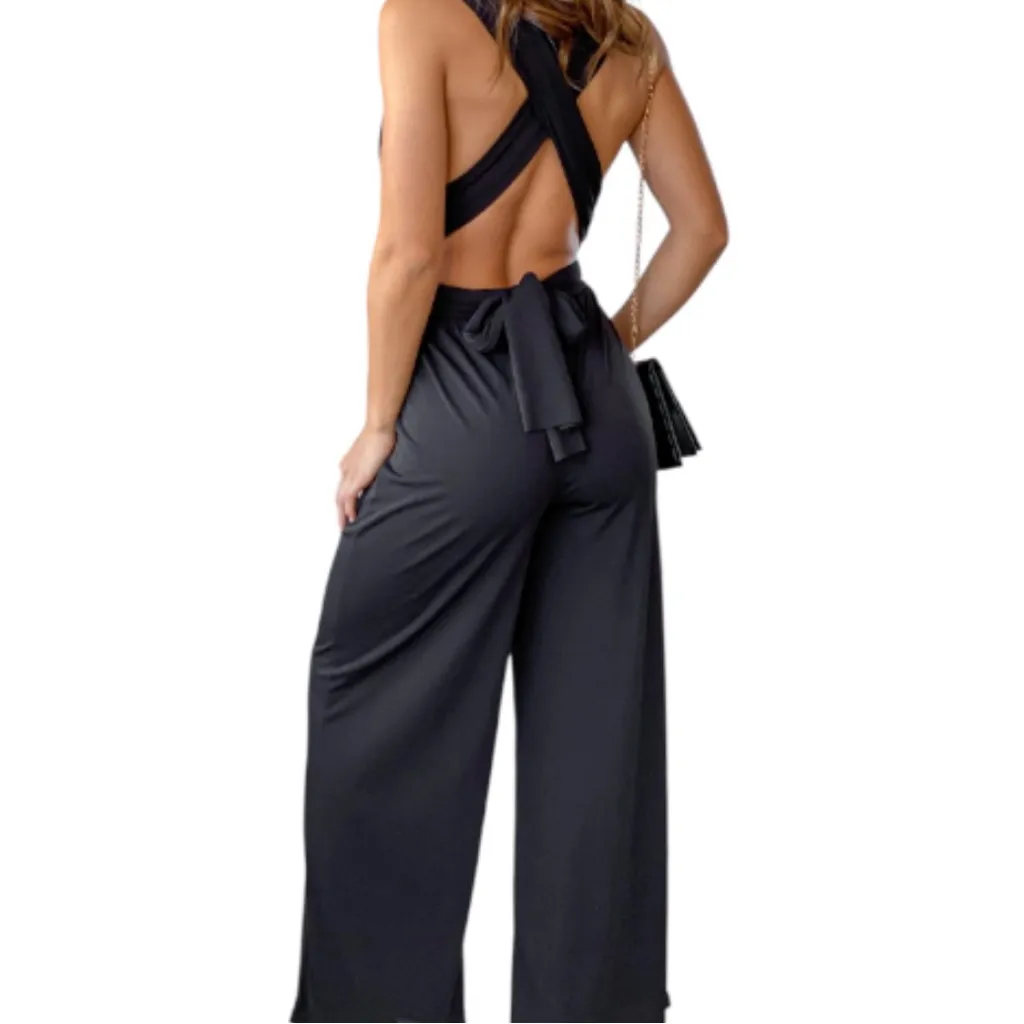 Saved by the Dress Trendy Black Infinity Wrap Jumpsuit - Image 2
