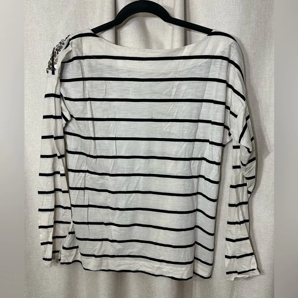 Loft  White Cream Sequin Embellished Long Sleeve Blouse - Image 3