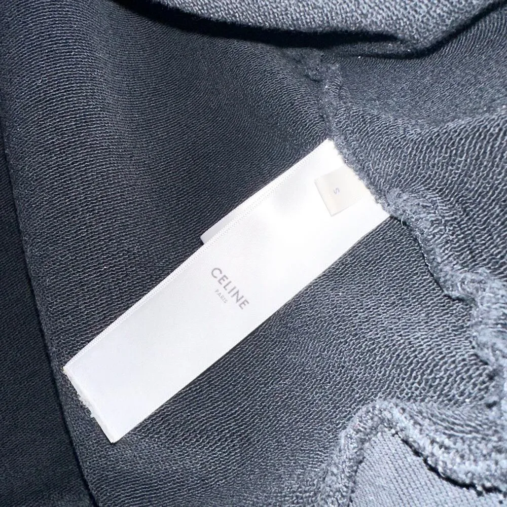 Celine Black Loose Oversized Checkered Studded Logo Drawstring Hoodie Small Read - Image 9