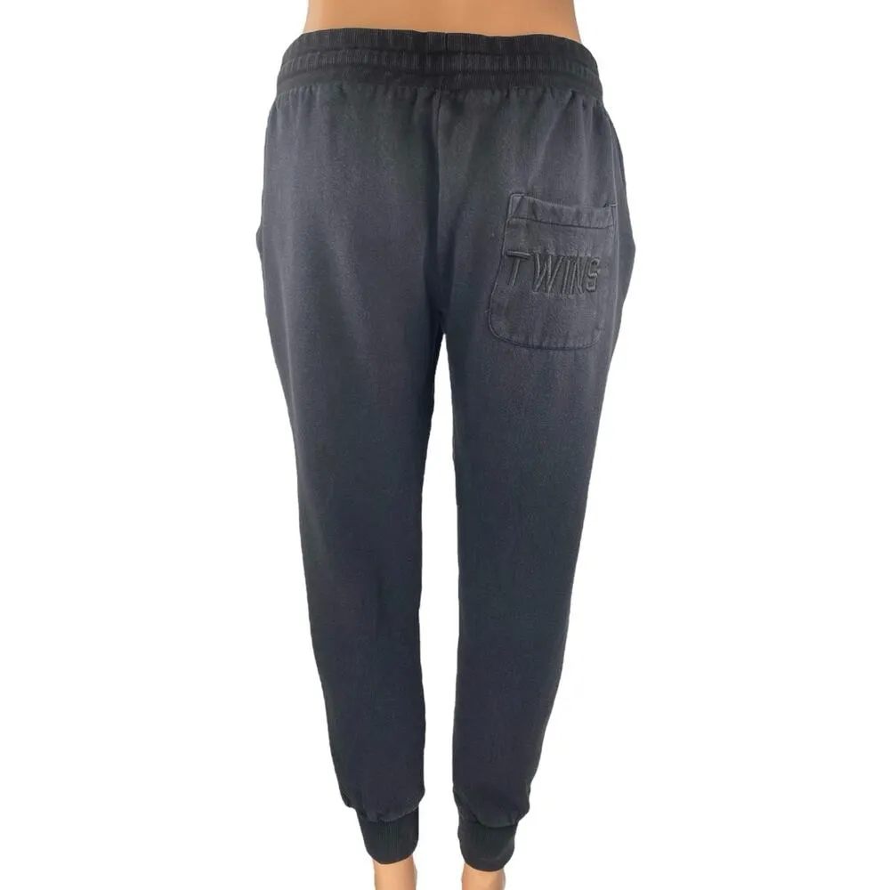 Eleven Paris Black Elastic Waist Drawstring Tapered Leg Trousers Joggers Pants S - Image 3