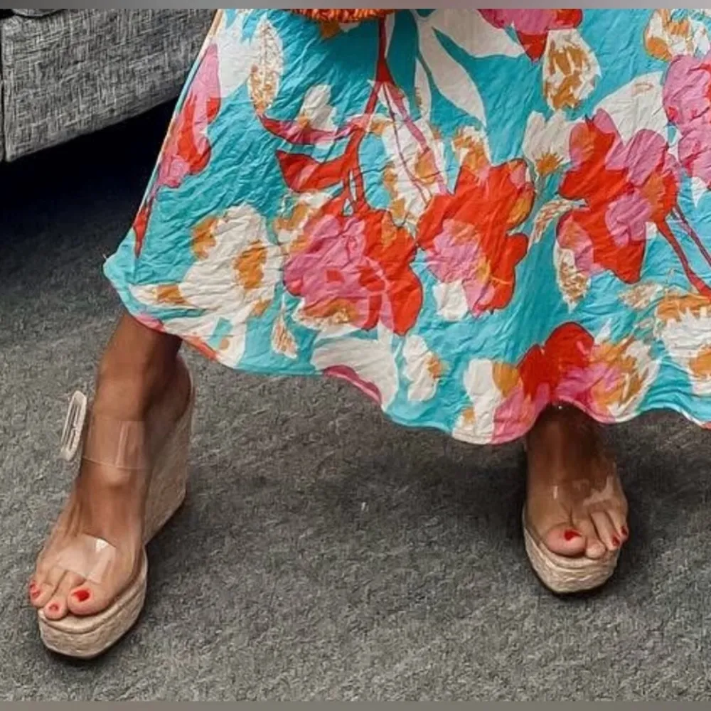 Heart in D Zahara Double Strap Espadrille Wedges Natural/Clear Size 9 Tan - Image 2