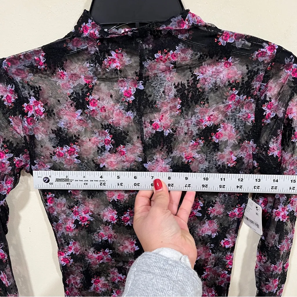 NWT Free People Lady Lux Printed Layering Top in Black Combo S Floral - Image 5