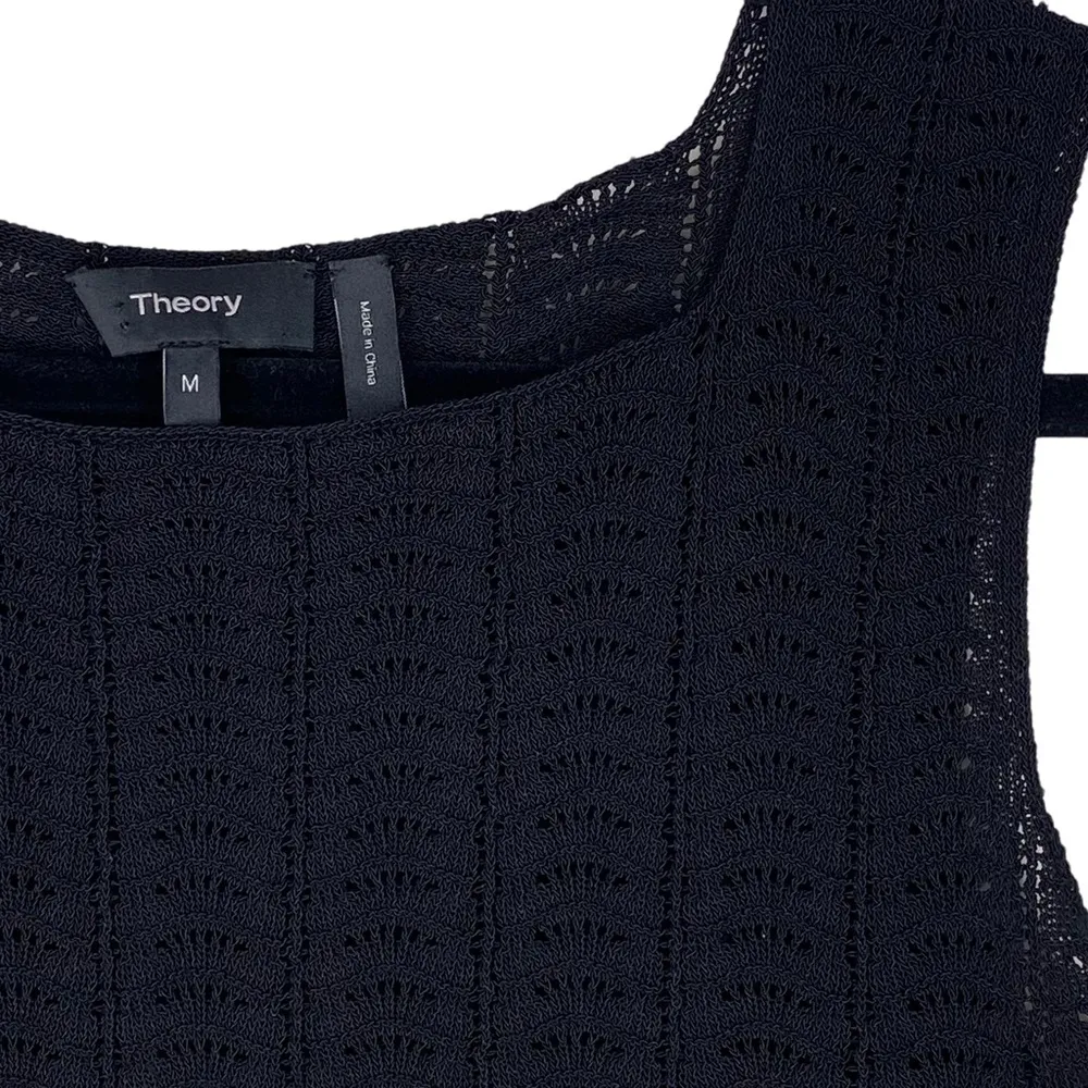 Theory ᯾ Crochet Sleeveless Knit Layer Sweater Shell ᯾ Black Semi Sheer ᯾ Medium - Image 3