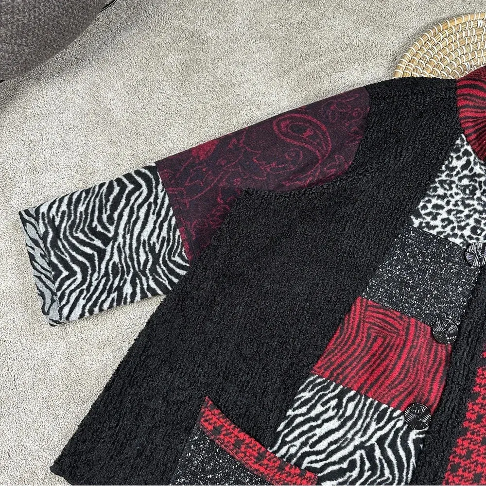 Ali Miles Multi Patchwork Print Funnel Neck 3/4 Cuffed Sleeve Patch Pocket 3X Black - Image 6