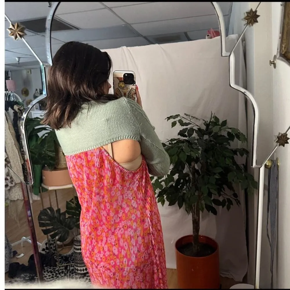 Cropped Cable Knit Sweater Shawl Green Size Medium - Image 3