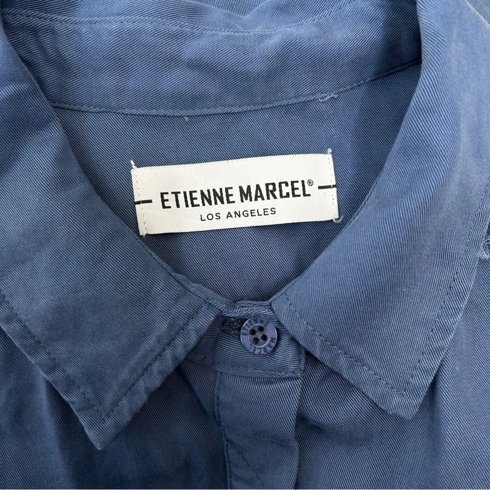 ETIENNE MARCEL Shirtdress Womens Size Small Utility French Girl Minimalist Chic Blue - Image 13
