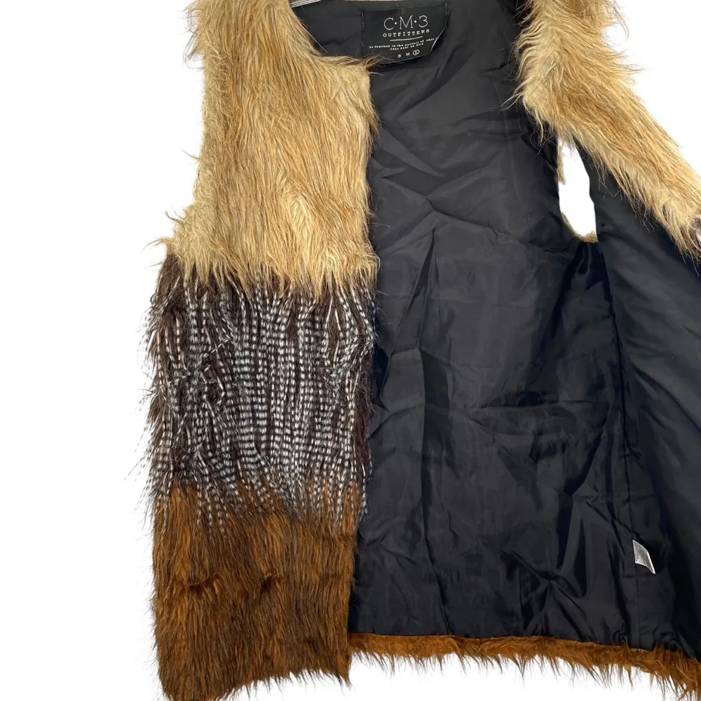 Faux Fur Shaggy Fuzzy Feather Vest CM3 Outfitters Tan Size L - Image 7